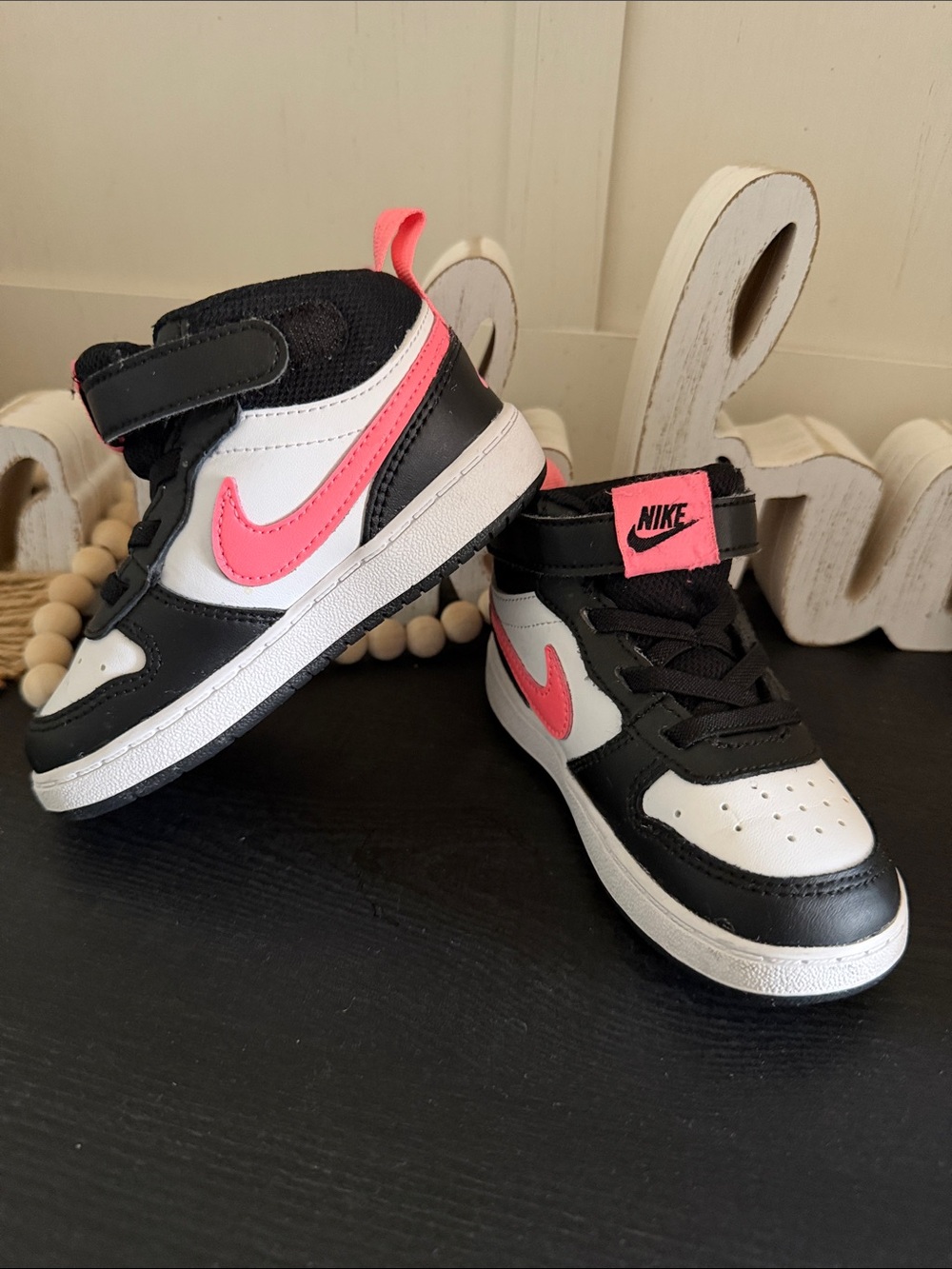Nike Kids Black, White & Pink Mid-Top Sneakers